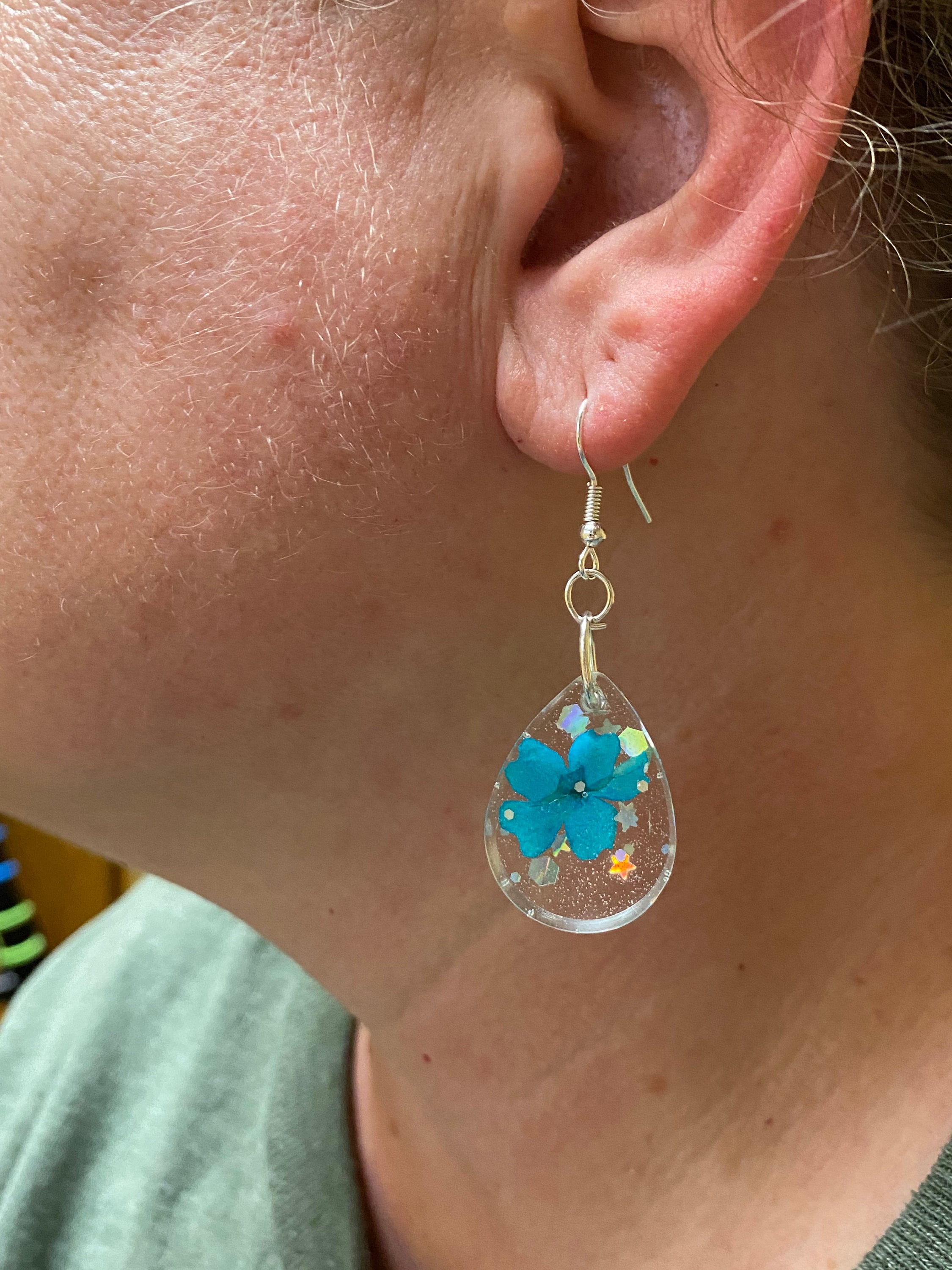 Teardrop Epoxy Resin Earrings With Glitter Metallic Flakes Etsy UK