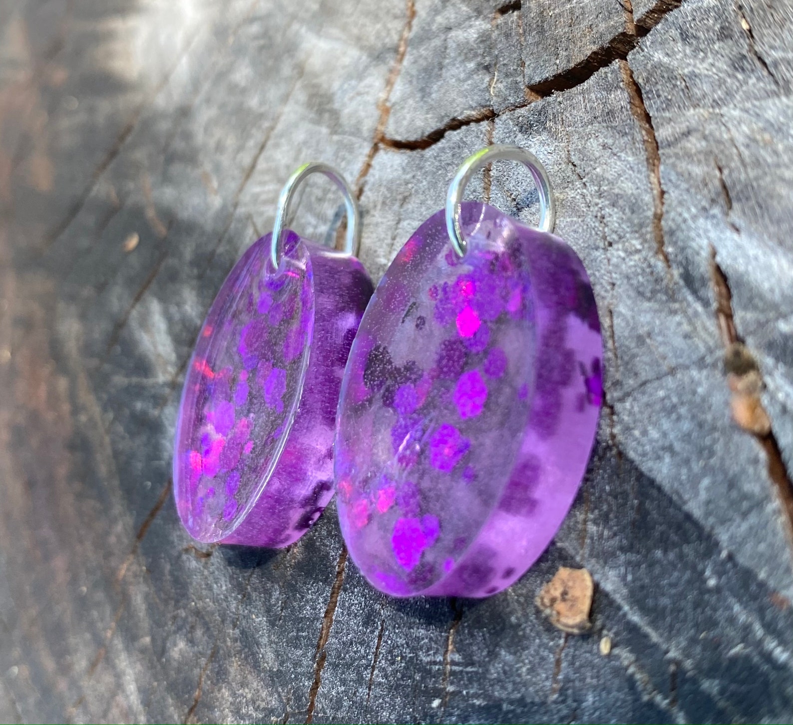 Oval Epoxy Resin Earrings With Glitter Metallic Flakes Dye Etsy