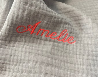 Muslin blanket personalized embroidered XXL Tripple muslin soft breathable cotton in many colors throw cloth lightweight yoga blanket