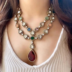 Ruby Red Uncut Polki Necklace Set,wedding Engagement Jewelry,cz ...