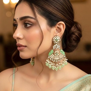 KOYAL Mint green mother of pearl earrings mint colour shell earrings mint green long pearl earrings MOP jewelry indian pakistani   danglers