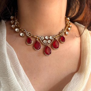 AMAYA Sabyasachi inspired Ruby red colour Victorian style  necklace set in doublet stone Indian Bridal  pakistani jewelery