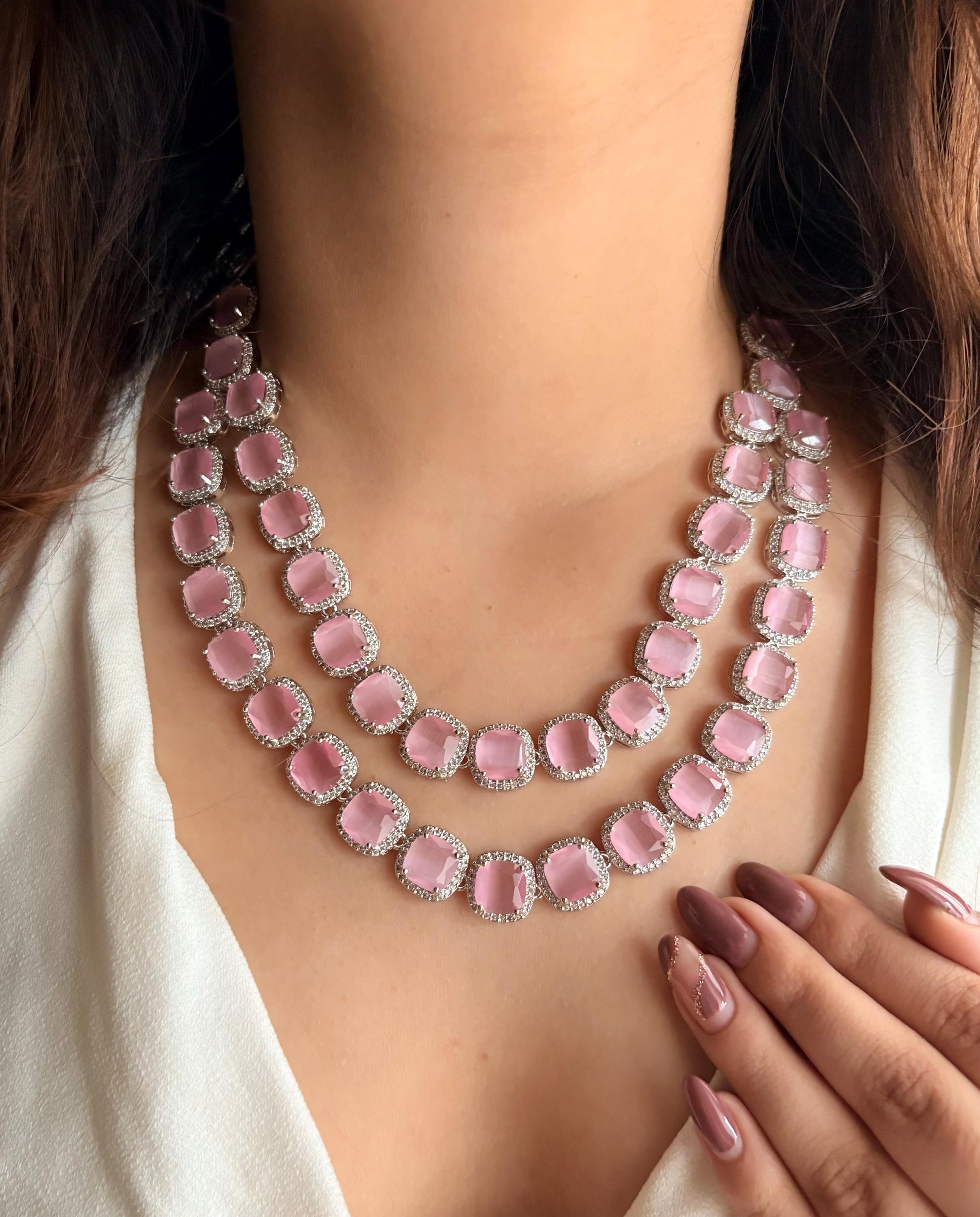 I Jewels 11-Layer Crystal Bead Statement Necklace Set – Gold Plated With Sapphire Onyx Stones (ML250)
