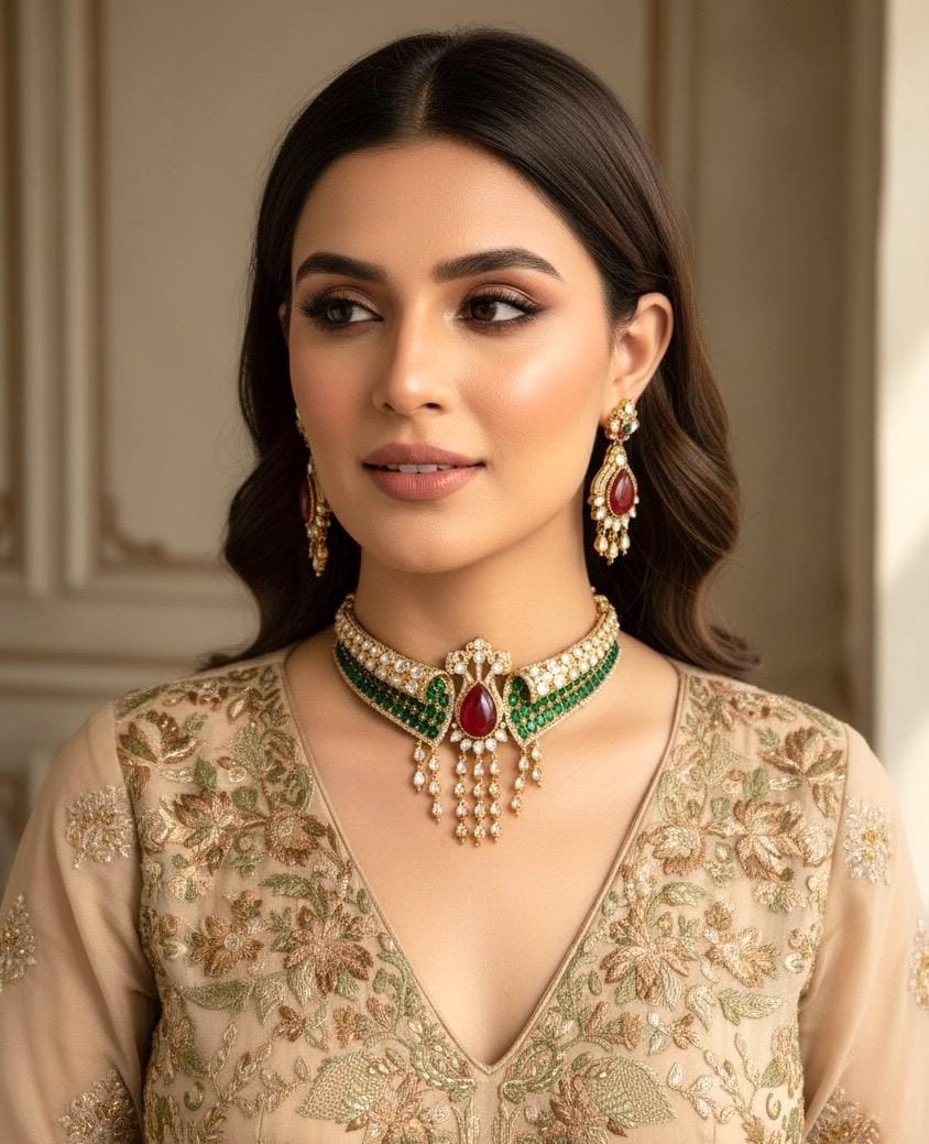 ARSHEYA Premium Quality Ruby Red and Green Doublet Stone Polki Kundan ...