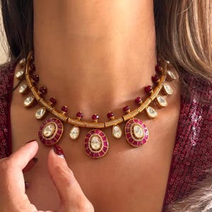 AARZU Ruby Gold tone Kundan Hasli Choker Necklace Sabyasachi polki kundan NecklaceIndian traditional jewelry