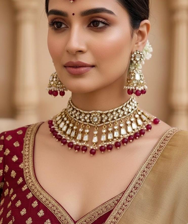 Collier Bollywood Kundan – Noir Plaqué Or, Perles Jhumki, Bijou Mariage Meenakari