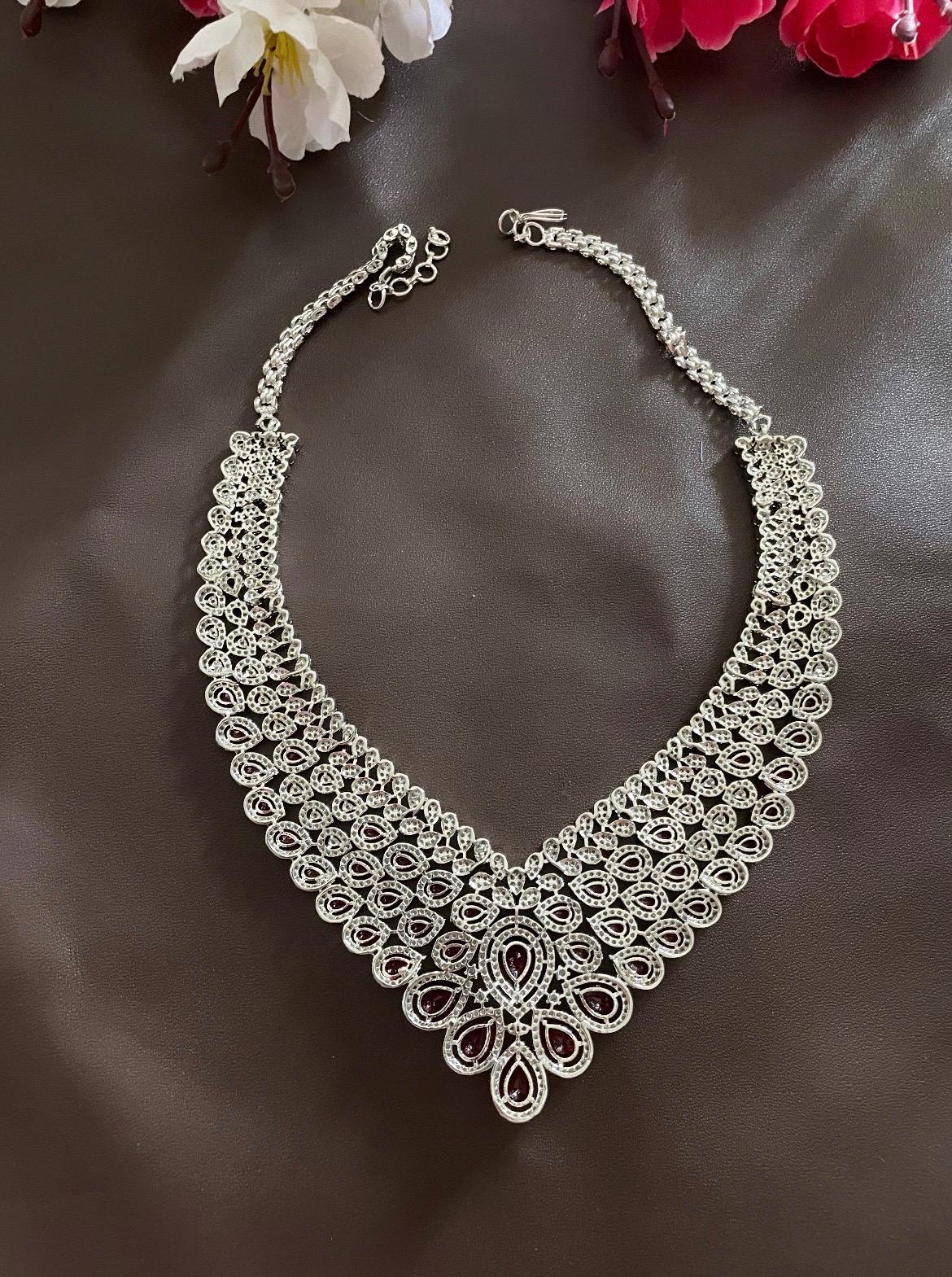 Ruby Red Necklace and Earrings Set American Diamond Zircon Ruby Red Necklace and Earrings Set American Diamond Zircon