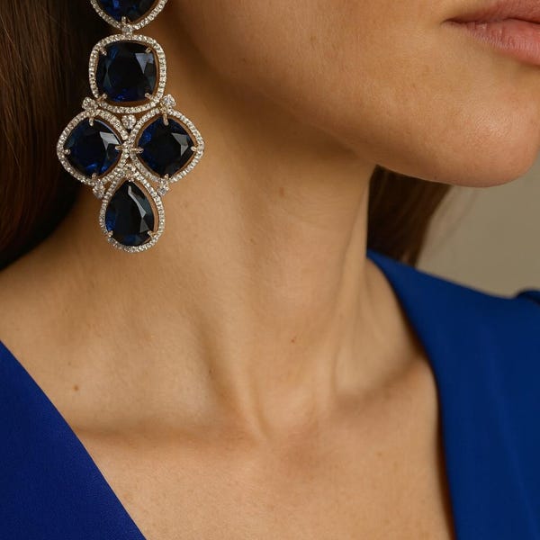 RACHEL high quality Sapphire blue american diamond earrings Indian Wedding jewellery, bridal,bollywood jewelry, prom, zirconia danglers