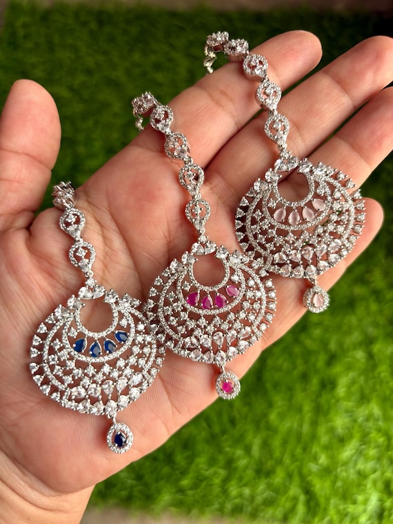 SOHA Diamond Maang Tikka Blue,ruby Red, Pink /indian Jewellery