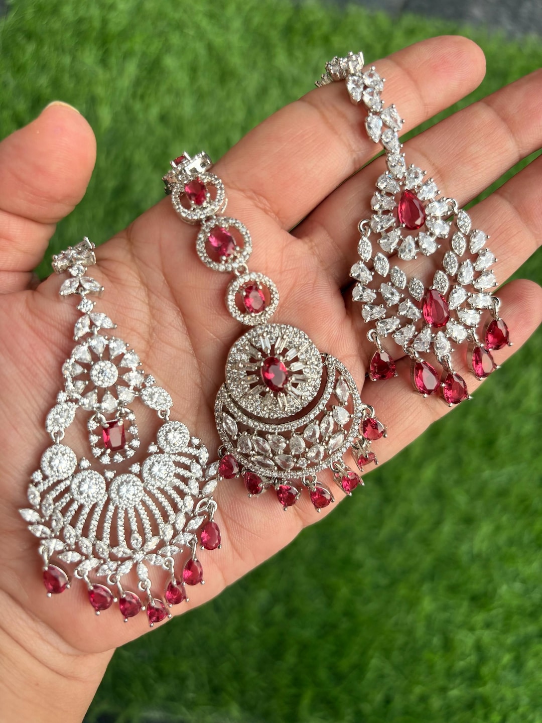 SHAISA Diamond Look Maang Tikka in Ruby Red Colour/indian Jewellery ...