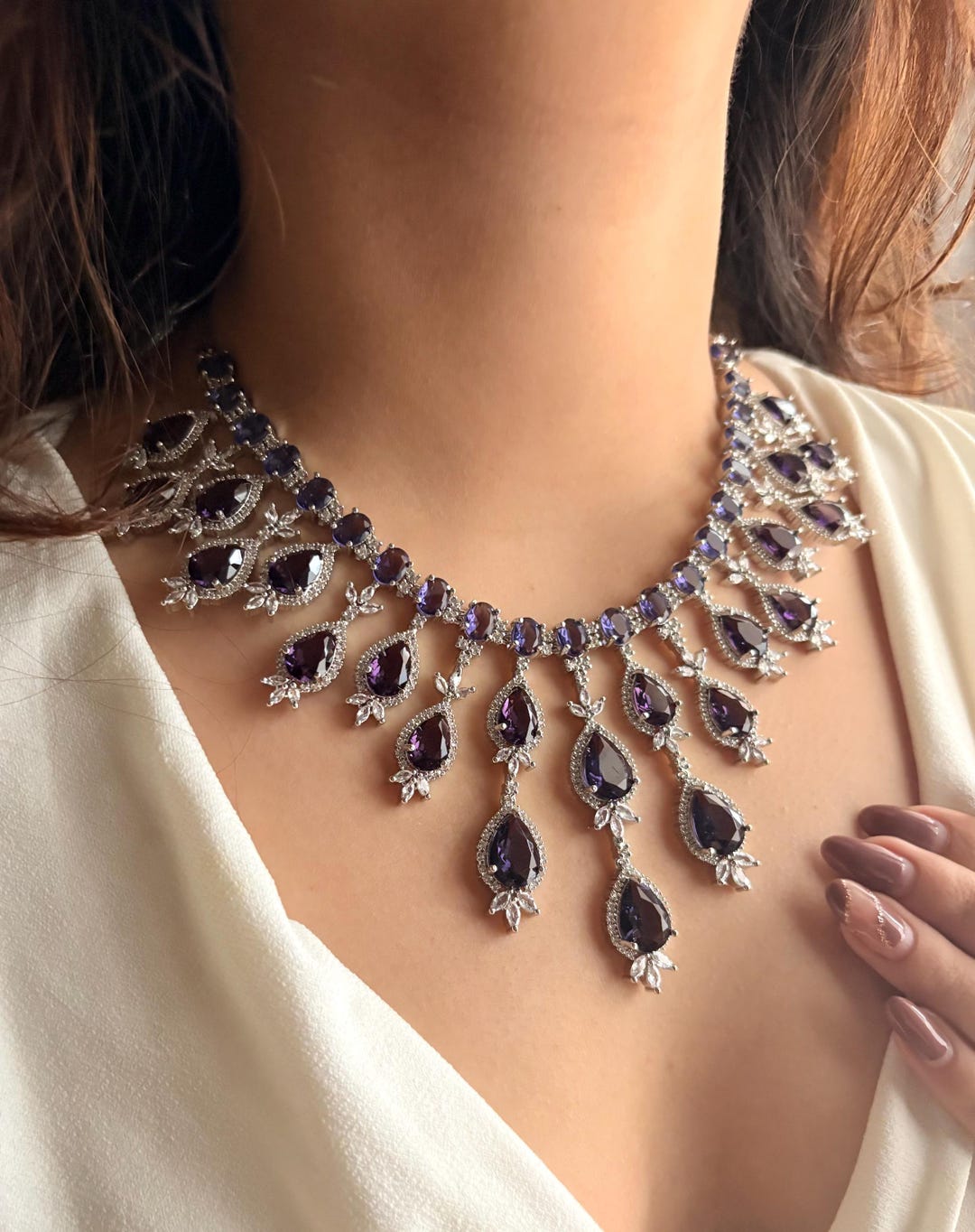 KESHA Purple Colour Jewelry American Diamond High Quality Necklace