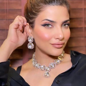 URVASHI Victorian glass polki kundan two tone necklace set,indian bridal jewelry, Pakistani wedding jewellery,American diamond clear stones
