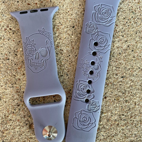 Skulls and flowers watch band for Apple