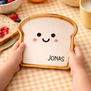 パーソナライズされた朝食プレート - トーストの形をしたプレート - 子供用プレート - ユニークなキッチン用品