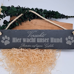 Garden sign-dog sign 9cmx38cm - ATTENTION dog - garden door - for hanging or wall mounting - dog love - slate-laser engraving-Dog Warning