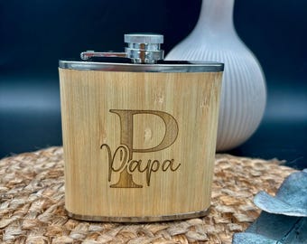 Personalized hip flask - Father&#39;s Day - Best man - Letter - Wood with stainless steel