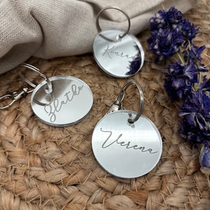 Portachiavi personalizzato - vetro acrilico - specchio acrilico - argento - segnaposto - regalo per gli ospiti - matrimonio - decorazione - portachiavi