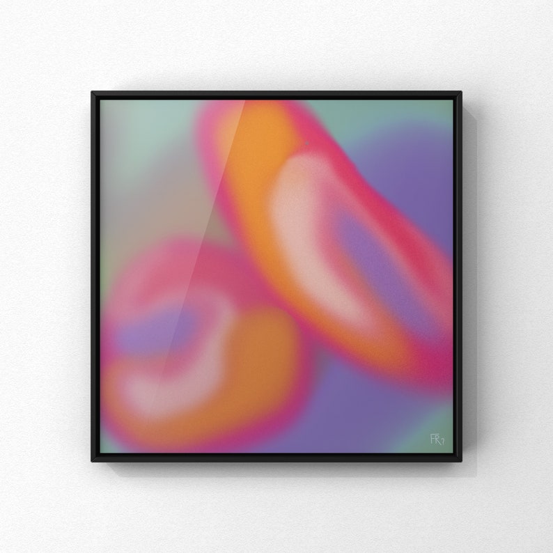 Puede incluir: Impresi&oacute;n digital abstracta con un degradado de colores rosa, naranja y morado. Los colores se mezclan para crear un efecto de remolino.