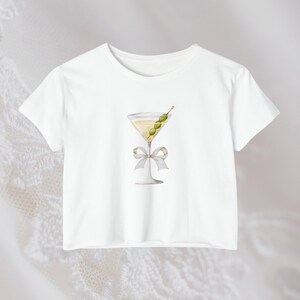 Martini Bow Tee, Coquette Aesthetic T Shirt, Gift for Her, Girly Tee Shirt, Pinterest Aesthetic Baby Tee, Martini Girl, Y2K Vintage T-shirt