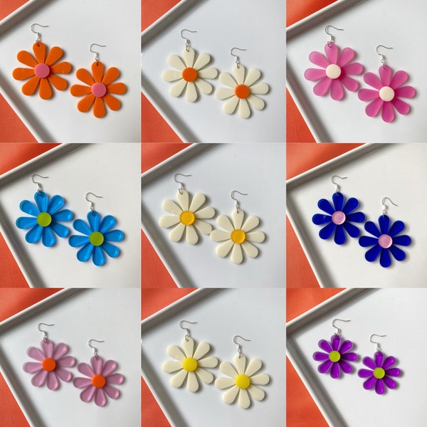 MIDI | Handmade Custom Flower Earrings | Choose Colors + Size | Lightweight Retro, Vintage-Inspired Daisy Jewelry