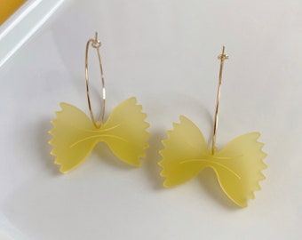 Farfalle Pasta Earrings with 18kt Gold Dipped Hoops | Lightweight Bow Tie Noodle Earrings | Quirky Foodie Gift