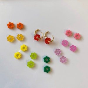 BRIGHTS | Huggie Hoops with 9 Sets of Colorful Interchangeable Flower Charms | Gold-Plated or Rhodium-Plated
