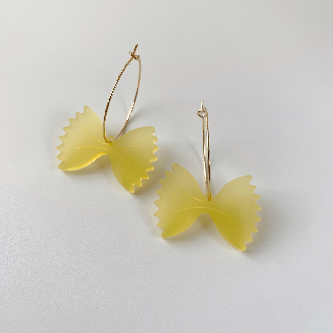 Bow Tie Pasta Earrings With 18kt Gold Dipped Hoops Farfalle Noodle Accessories Etsy