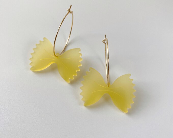 Bow Tie Pasta Earrings with 18kt Gold Dipped Hoops | Farfalle Noodle Accessories