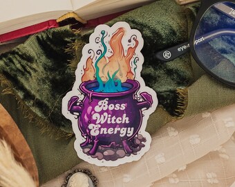 Boss Witch Energy Sticker: Waterproof Vinyl Cauldron Decal