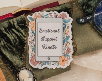 Emotional Support Kindle Sticker: Retro Floral Vinyl Decal
