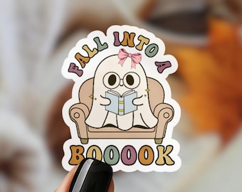 Cozy Ghost Reading Sticker: Spooky Fall Book Lover Gift