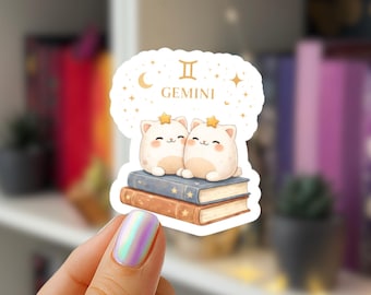 Gemini Book Lover Kawaii Sticker: Bookish Zodiac Astrology Gift