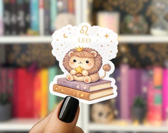 Leo Book Lover Kawaii Sticker: Bookish Zodiac Astrology Gift