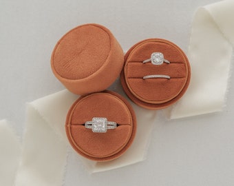 Wedding Velvet Ring Box, Round Single Slot or Double Slot, Custom Terracotta Ring Box, for Proposal, Ceremony, Engagement, Personalized Gift