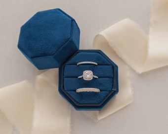 Velvet Octagon Triple Ring Box: Wedding Ring Display & Photography Prop