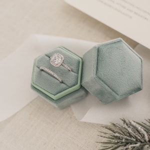 Velvet Ring Box, Green Single Slot and Double Slot Hexagon, for Wedding Ceremony, Engagement, Proposal, and Custom Flat Lay Photo Props