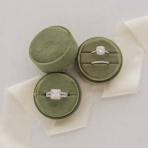 Wedding Velvet Ring Box, Round Single Slot or Double Slot, Custom Olive Ring Box, for Proposal, Ceremony, Engagement, and Personalized Gift