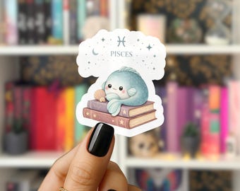 Pisces Book Lover Kawaii Sticker: Bookish Zodiac Astrology Gift