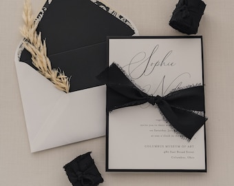 Invitation Ribbon Kit | 1.5" Black Silk Chiffon Ribbon, Bulk Ribbon for DIY Wedding Invitations, Gift Wrapping, and Floral Design