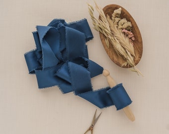 Navy Blue 100% Real Silk Ribbon | 1.5" By the Yard Luxury Silk Ribbon, for Wedding Bouquet, Wedding Invitations, Gift Wrapping, Hair Bows