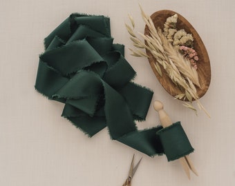 Essex Green 100% Real Silk Ribbon | 1.5" By the Yard Luxury Silk Ribbon, for Wedding Bouquet, Wedding Invitations, Gift Wrapping, Hair Bows