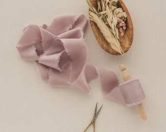 Mauve 100% Real Silk Ribbon | 1.5" By the Yard Luxury Silk Ribbon, for Wedding Bouquet, Wedding Invitations, Gift Wrapping, Hair Bows