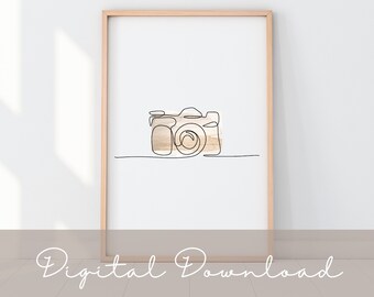Camera Wall Art | Minimalist One Line Watercolor Camera, Photography Digital Art Print for Studio, Home Office, Photographer Gift, Boho Art