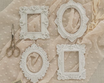White Vintage Frame - Victorian Style Decorative Frame With Open Back, for Photography Flat Lay Props, Wedding Details, and Styling Kit