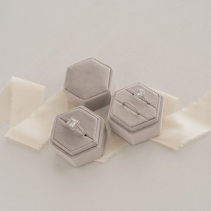 Velvet Ring Box, Gray Single Slot and Double Slot Hexagon, for Wedding Ceremony, Engagement, Proposal, and Custom Flat Lay Photo Props