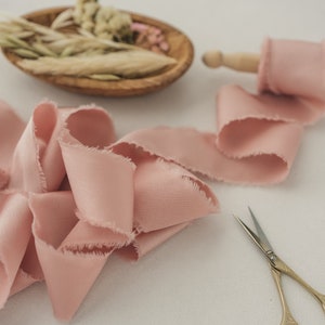 Rose Gold 100% Real Silk Ribbon 1.5 By the Yard Luxury Silk Ribbon, for Wedding Bouquet, Wedding Invitations, Gift Wrapping, Hair Bows image 2