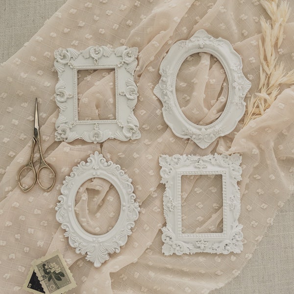 White Vintage Frame - Victorian Style Decorative Frame With Open Back, for Photography Flat Lay Props, Wedding Details, and Styling Kit