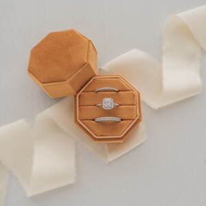 Velvet Octagon Triple Ring Box: Wedding Ring Display & Photography Prop Copper