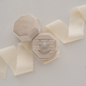 Velvet Octagon Triple Ring Box: Wedding Ring Display & Photography Prop Vanilla