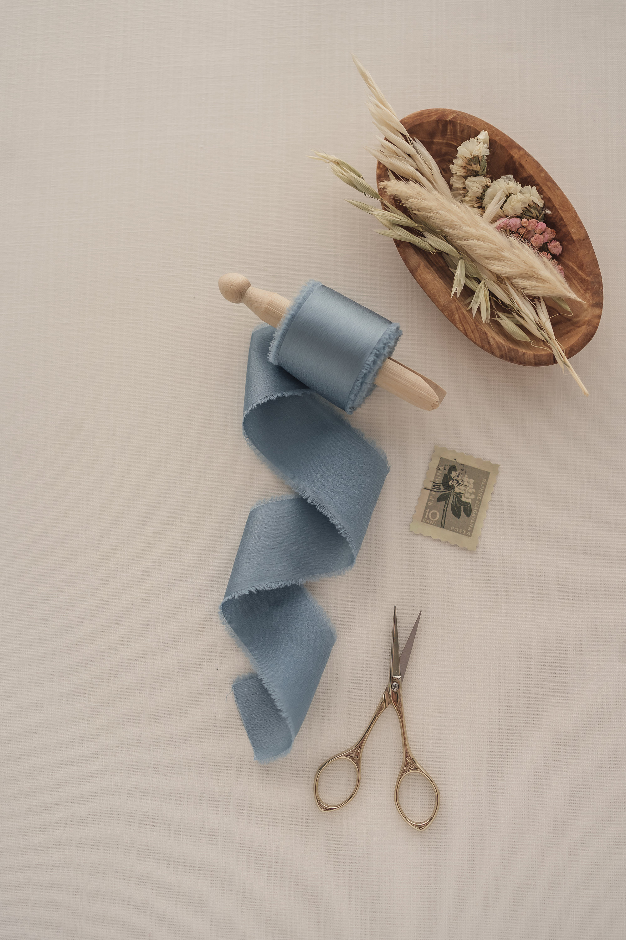 Classic blue frayed edges hand-dyed handmade ribbon